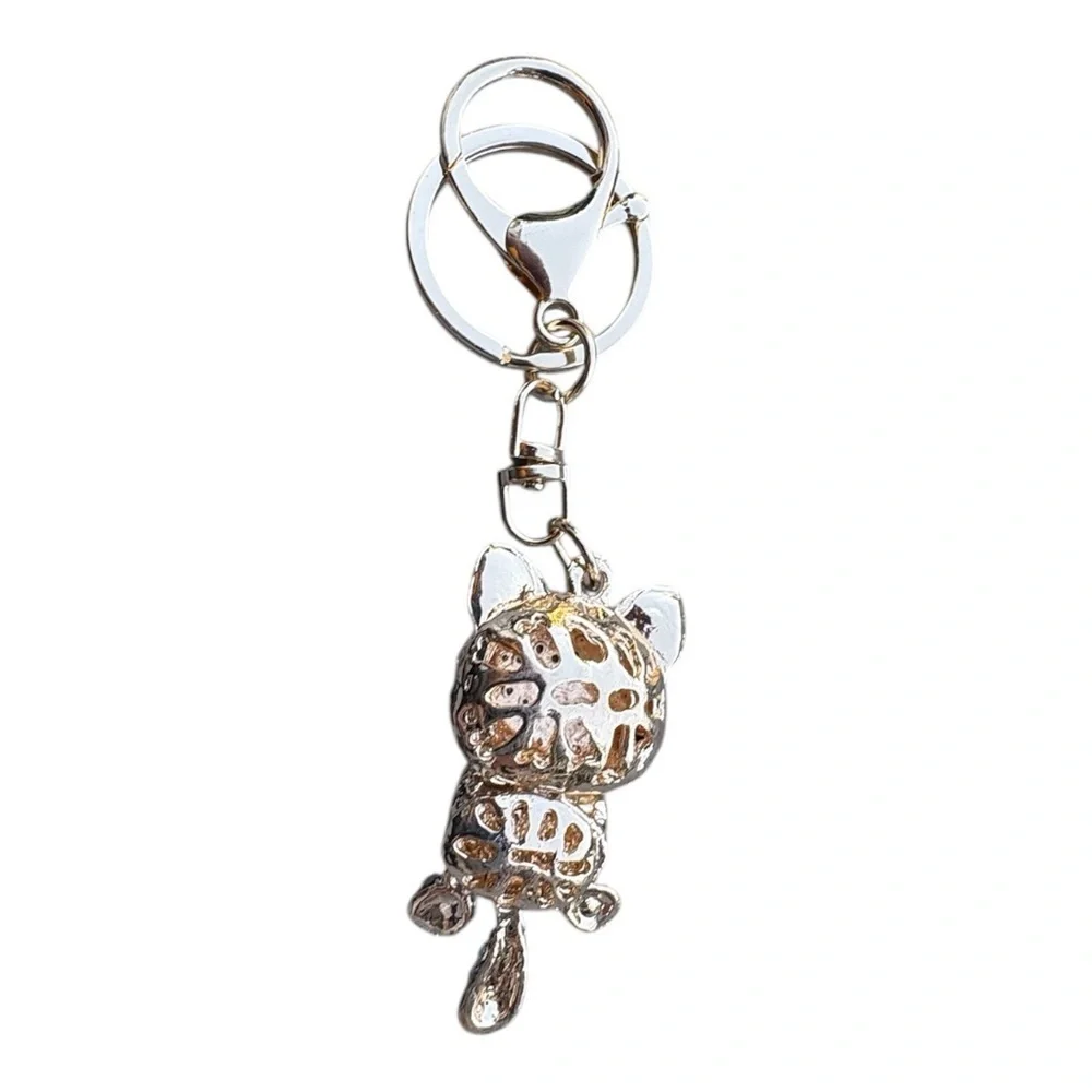 3/$25 Sparkle.Rhinestone Jeweled Black & Silver Cat Kitten Keychain Bag Charm